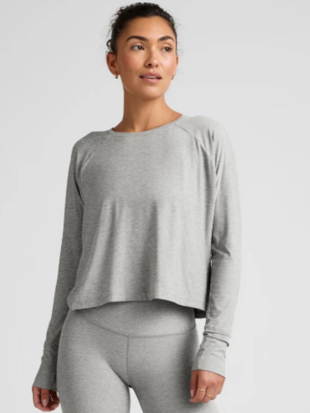 Beyond Yoga Featherweight Cropped Long Sleeve Top Heather Gray Size XS